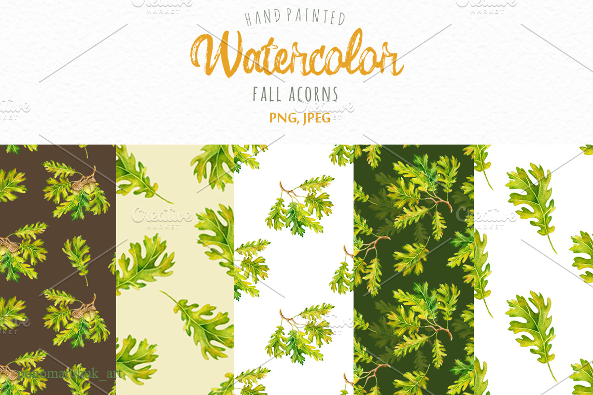 Watercolor Fall acorns collection, a Texture Illustration by Colibri Watercolor (Photo 2 of 5)