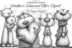 Valentine's Whimsical Otters Clipart, an Illustration by designcity5