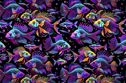 Colorful fish on black, seamless