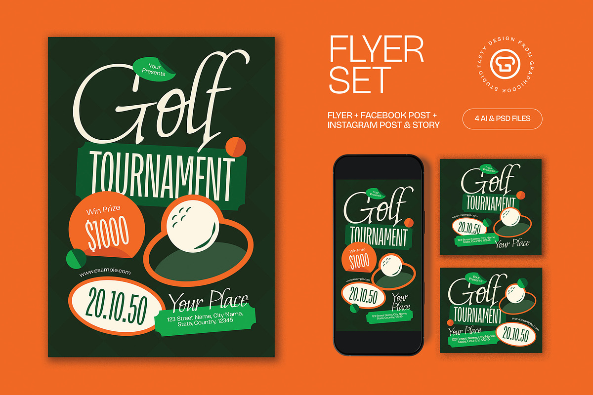 Green Golf Tournament Flyer Set, a Flyer Template by graphicook (Photo 1 of 3)