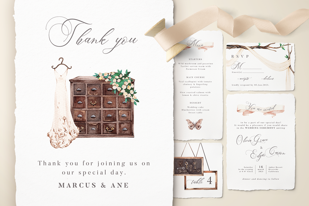 Beige Forest Wedding Invitations, an Invitation Template by Aquarellina (Photo 1 of 4)