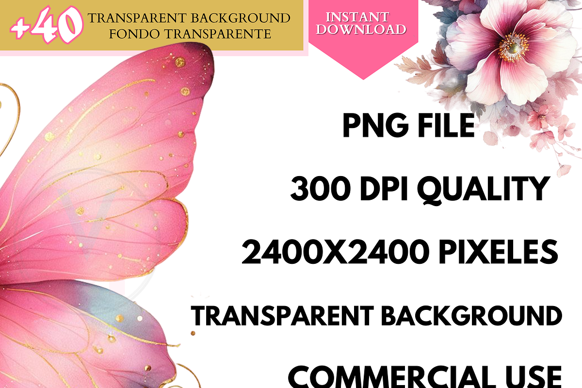 Watercolor Pink butterflies clipart, a Decorative Illustration by VM PARTYS  BY TAIRUMA (Photo 7 of 8)