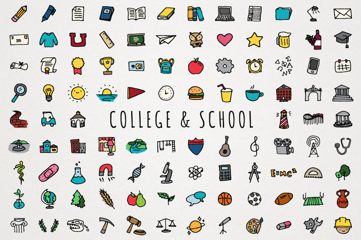 College \u0026 School Icons Clipart Set, an Icon by Lemonade Pixel, image size:1200x800