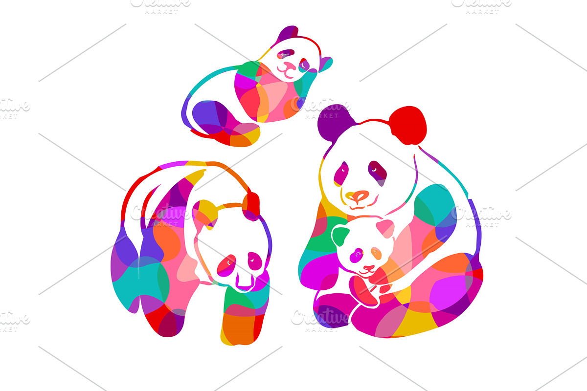 Set Panda objects colored. Hand, an Animal Illustration by Nenahliadava Design
