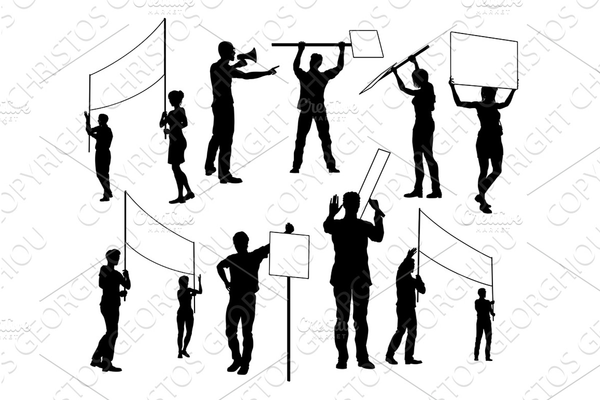 Silhouette Protestors March Strike, a Person Illustration by Christos Georghiou