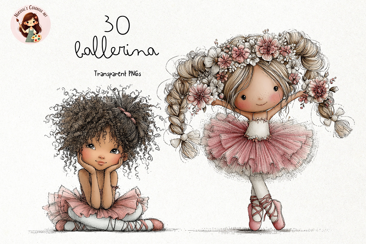 Ballerina Girl Clipart PNG Set, a Person Illustration by Nicolle's Colorful Art (Photo 1 of 3)