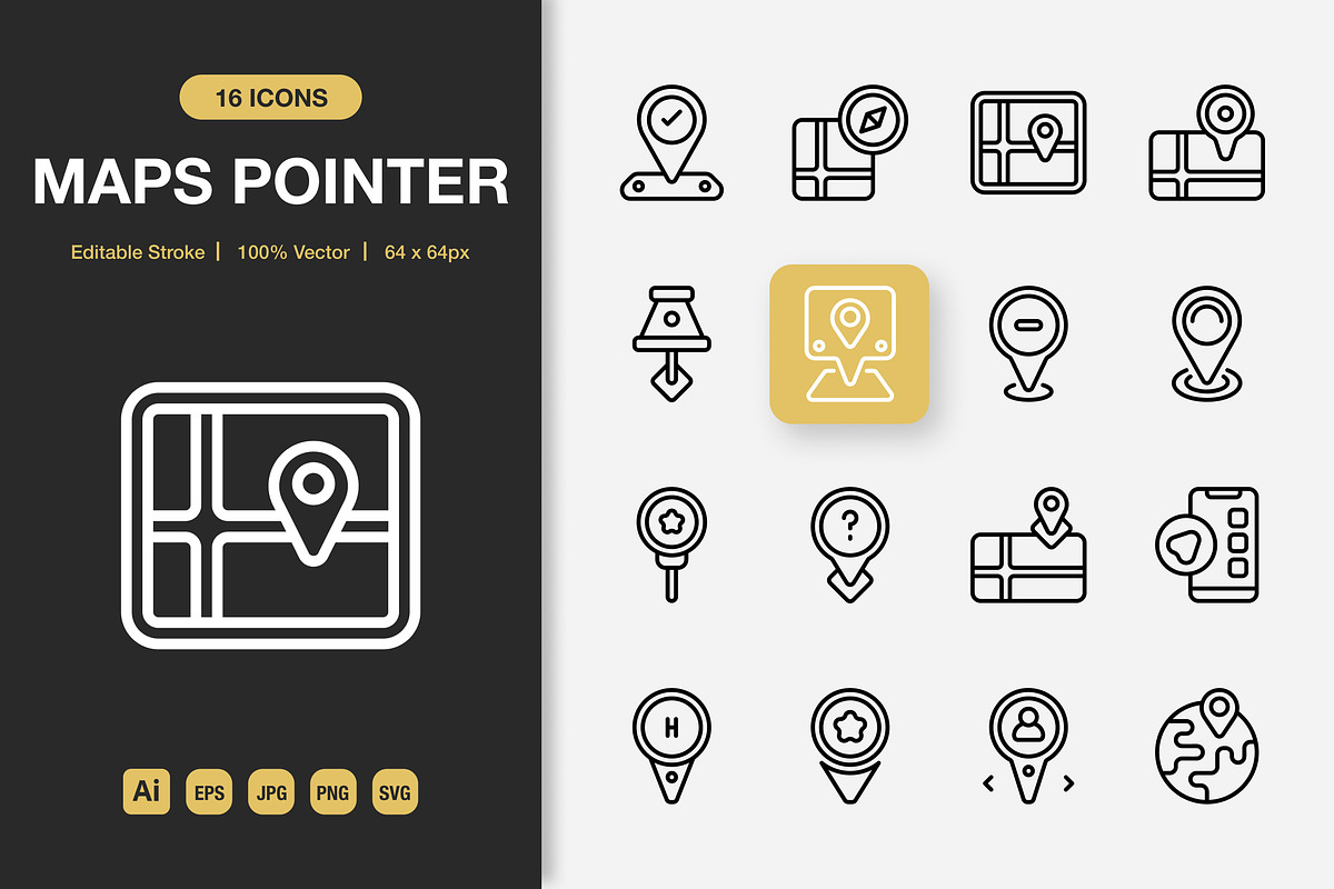 Maps Pointer Icons, an Outline Icon by Spacepixel Creative