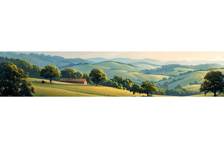 Idyllic Rolling Hills with Farmhouse, an Illustration by AlexArt