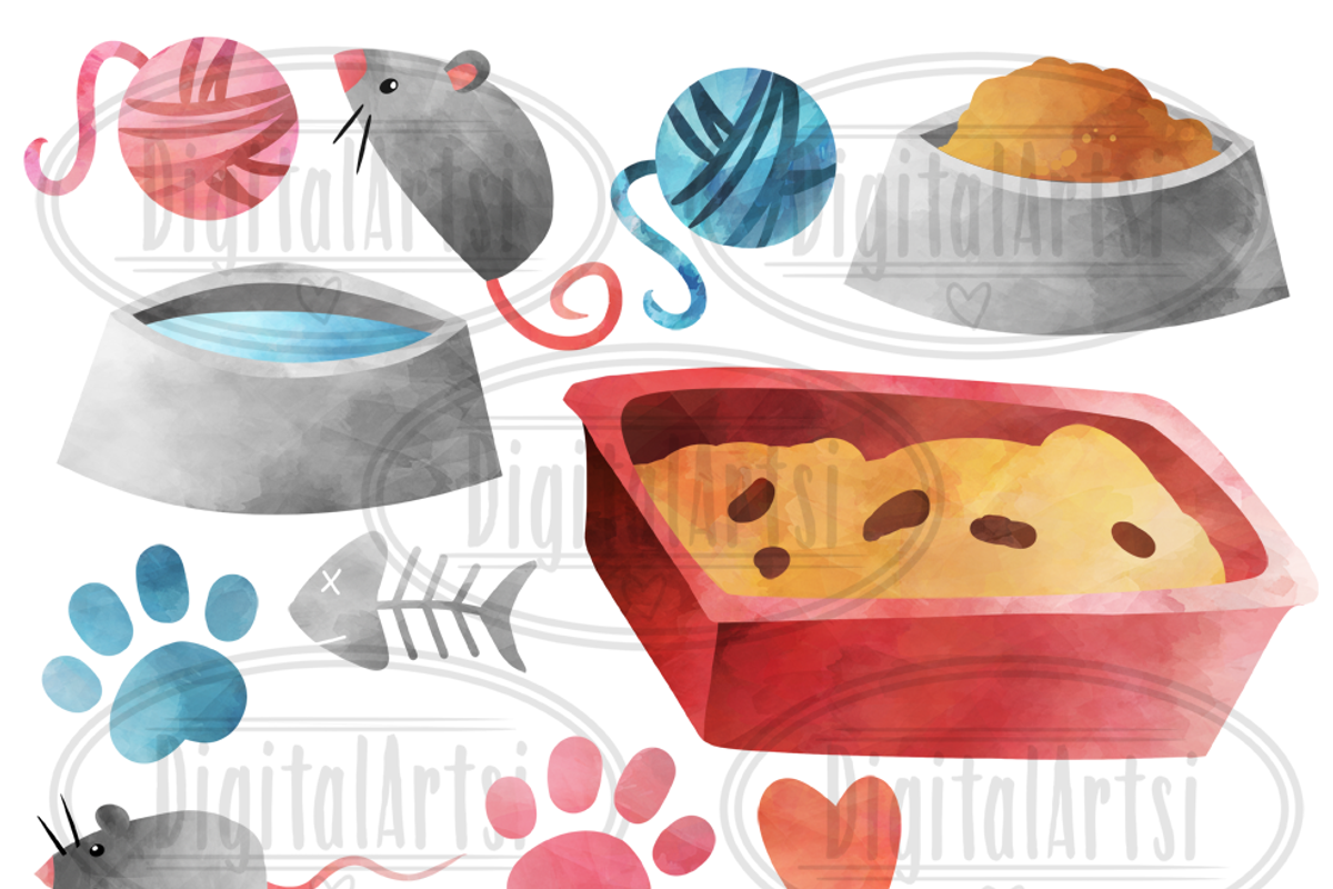 Watercolor Cats Clipart, a Food Illustration by DigitalArtsi (Photo 3 of 3)