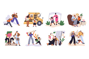 Kids back to school concept set, an Education Illustration by PaperTrident
