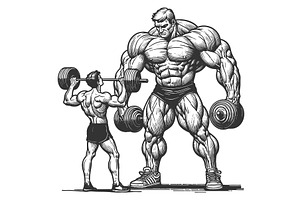 Funny Bodybuilder Comparison sketch, a Sport Illustration by AlexArt