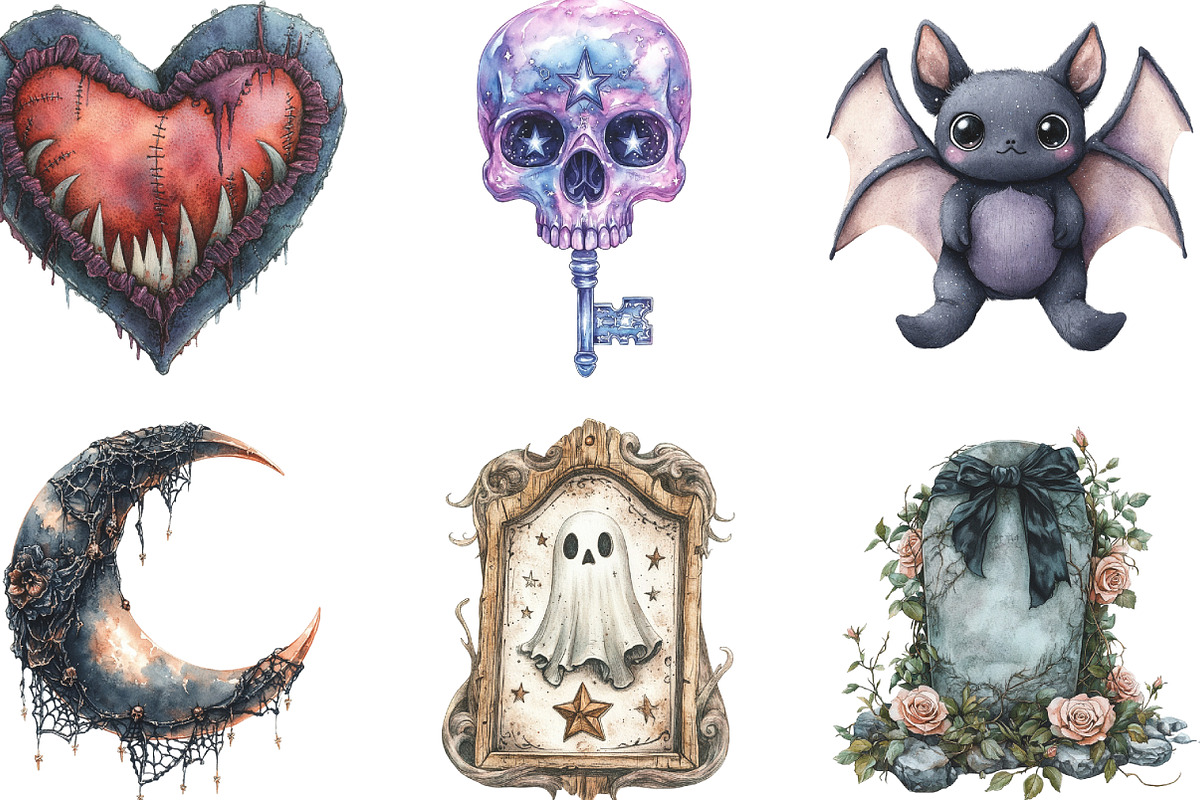 Pastel Gothic Halloween Clipart, an Illustration by CraftArtStudio (Photo 3 of 6)