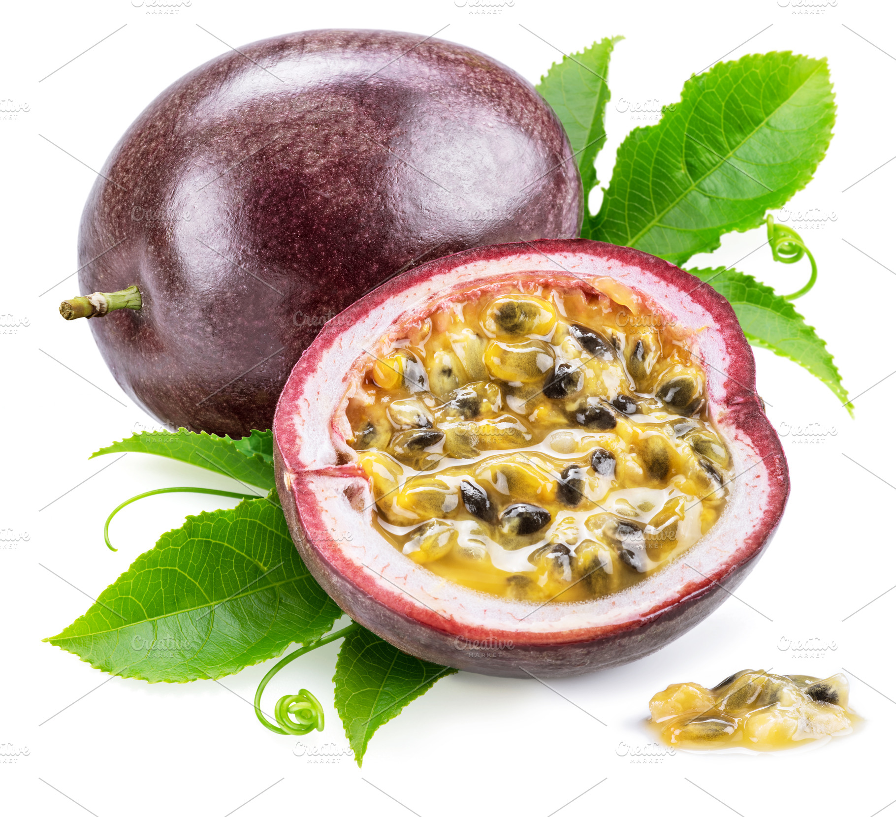 Passion fruit and half of fruit, a Food & Drink Photo by Volff