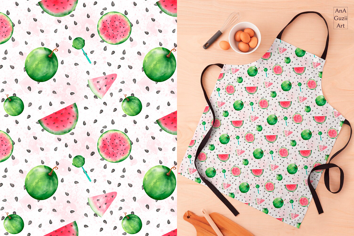 Watermelon watercolor clipart., an Illustration by AnaGuziiArt (Photo 7 of 14)