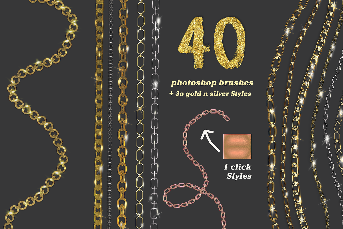 40 Chain Photoshop Brushes, a Brush Add-On by Photohacklovers (Photo 3 of 6)