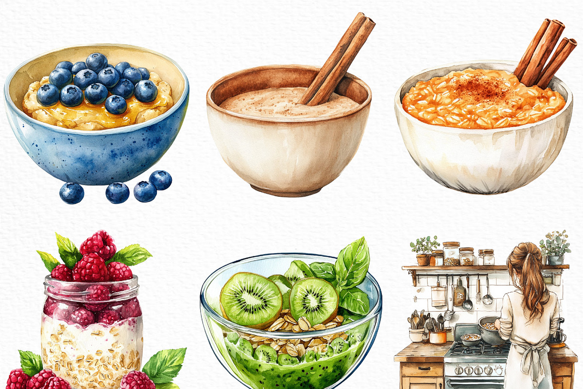 Watercolor Oatmeal Breakfast Clipart, an Illustration by Craft Nest (Photo 5 of 6)