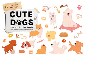 Cute dog breeds vector set