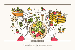 Organic food banner, pattern, a Food Illustration by Good Studio