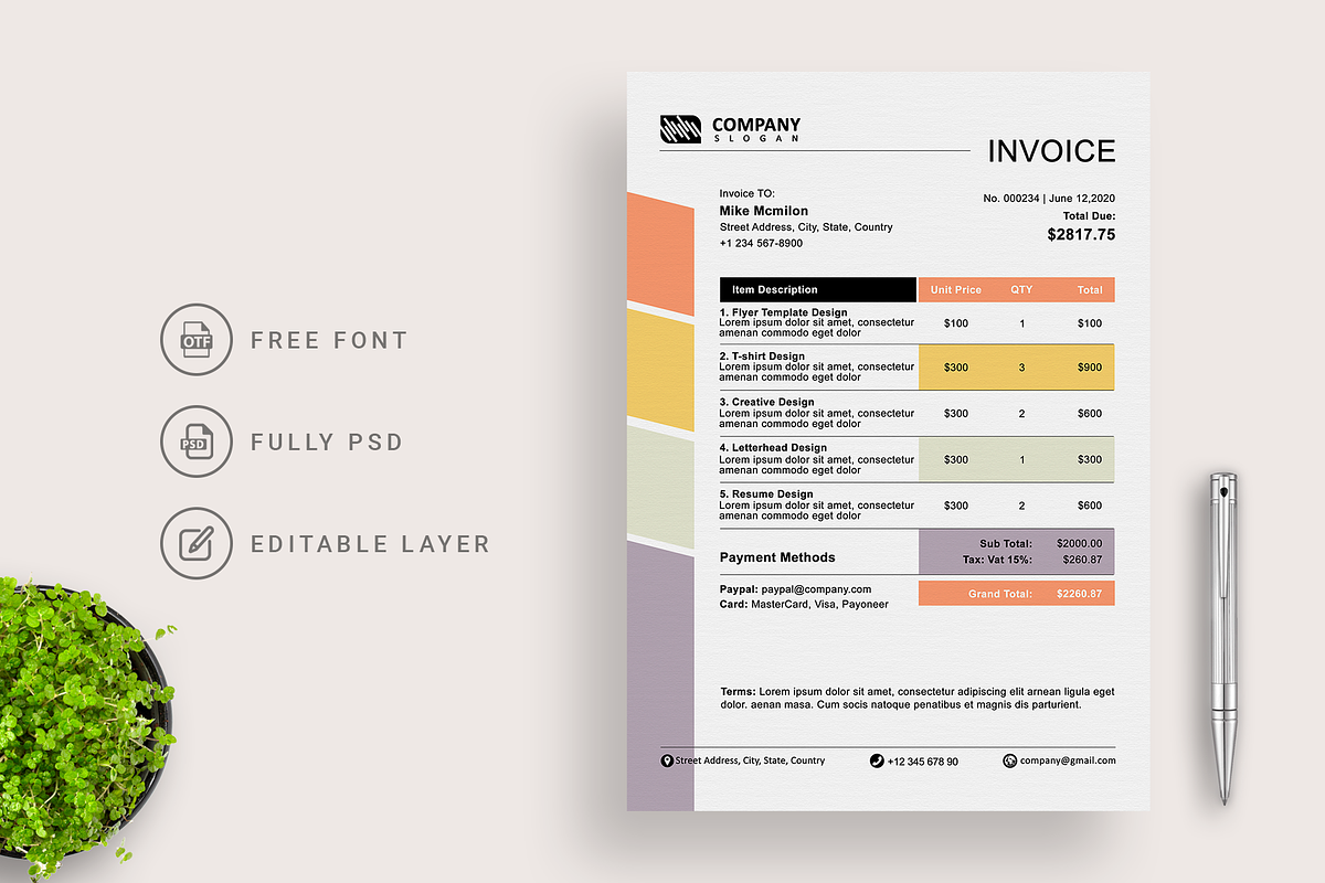 Multi-Color Corporate Invoice, a Stationery Template by Smashing_Studio