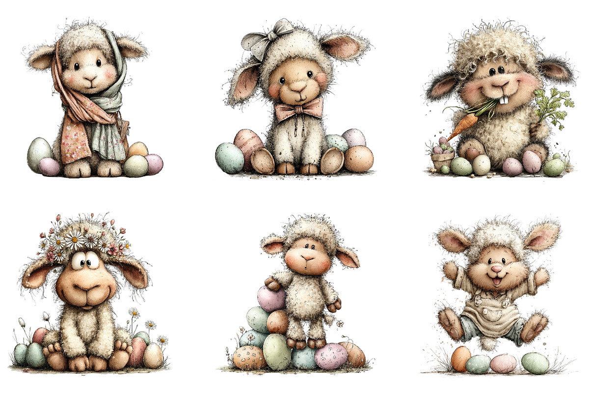 Whimsical Easter Sheep Clipart, an Illustration by Dream Creation (Photo 4 of 6)