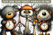 Cute New Year Forest Animals Clipart, an Illustration by Libby Wishes (Thumbnail 1 of 7)