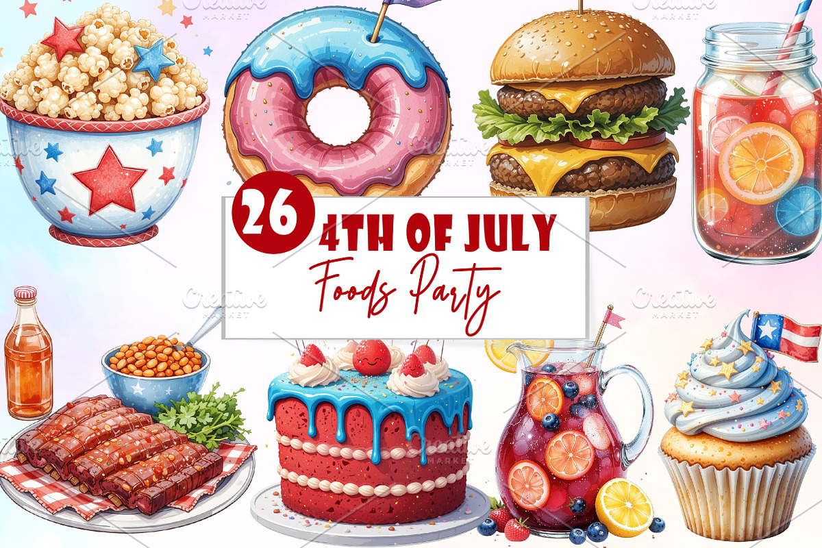 4th of July Foods Party Clipart, an Illustration by Watercolor design (Photo 1 of 5)