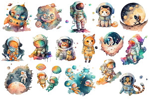 Watercolor Cute Space Astronaut