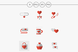 Flat Love Relationship Vector Icons