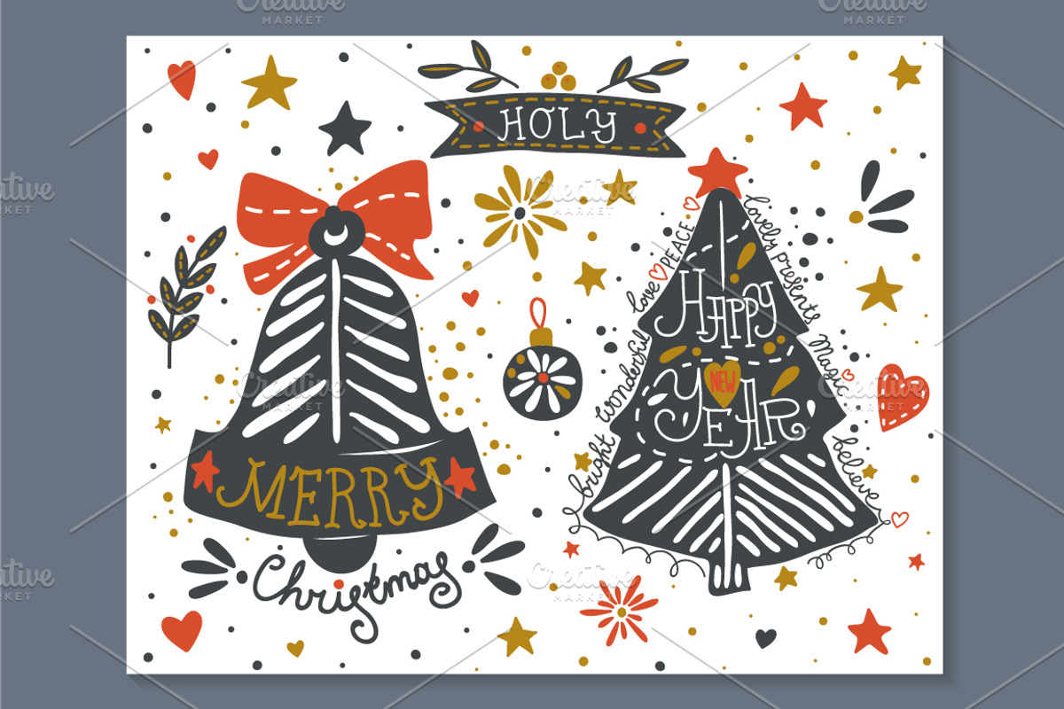 Hand drawn Christmas elements set preview 4