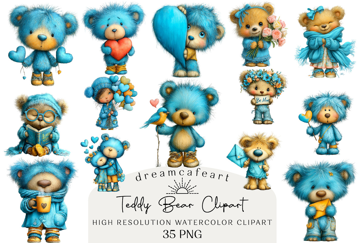 Quirky Valentine Teddy Bear Clipart, an Illustration by DreamCafeArt (Photo 1 of 6)