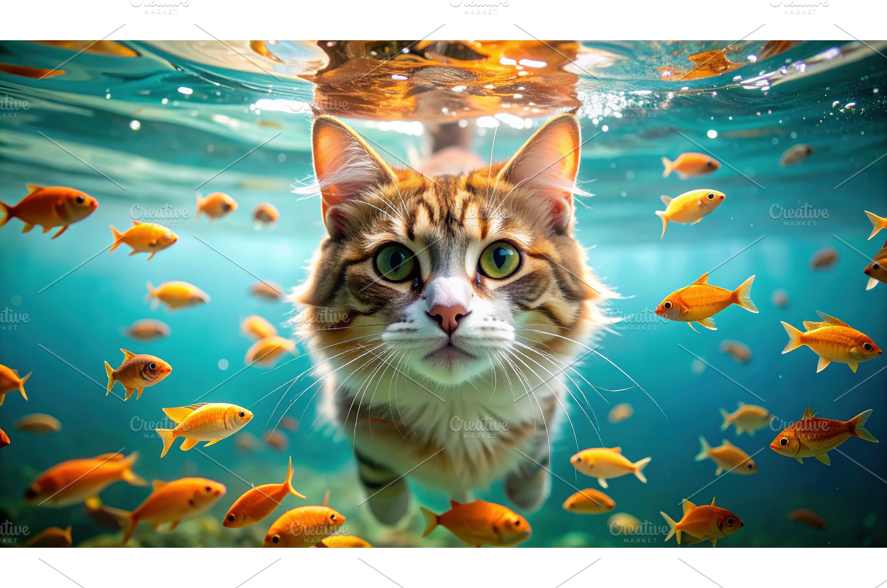 A tabby cat swimming underwater, an Animal Photo by Igor Tichonow