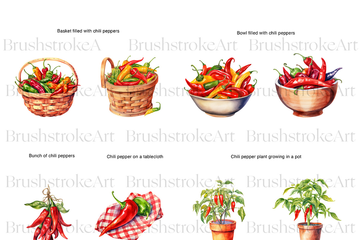 Chili Pepper Clipart, Red Pepper PNG, a Food Illustration by BrushstrokeArtGB (Photo 2 of 9)