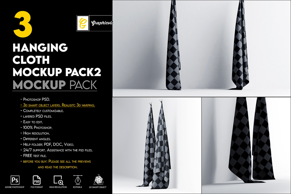 Hanging cloth mockup pack2, a Mockup by GraphicVil (Photo 2 of 7)