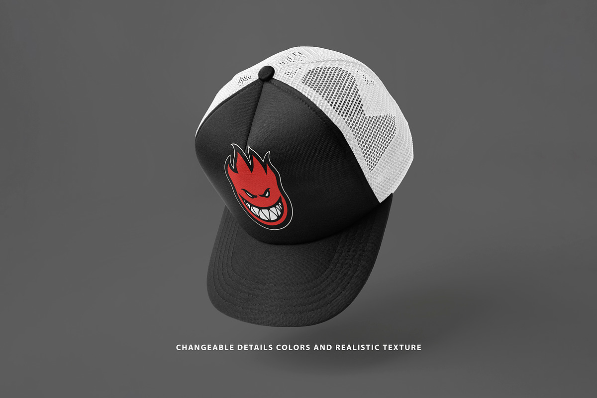 Realistic Trucker Hat Mockup, a Hat Mockup by Uncentrifuged Pressure (Photo 11 of 19)