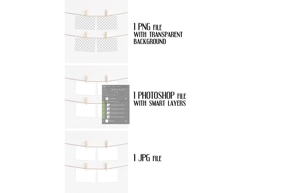 4x6 cards mockup with clothespins, a Print Template by Dorado Stock (Photo 2 of 3)