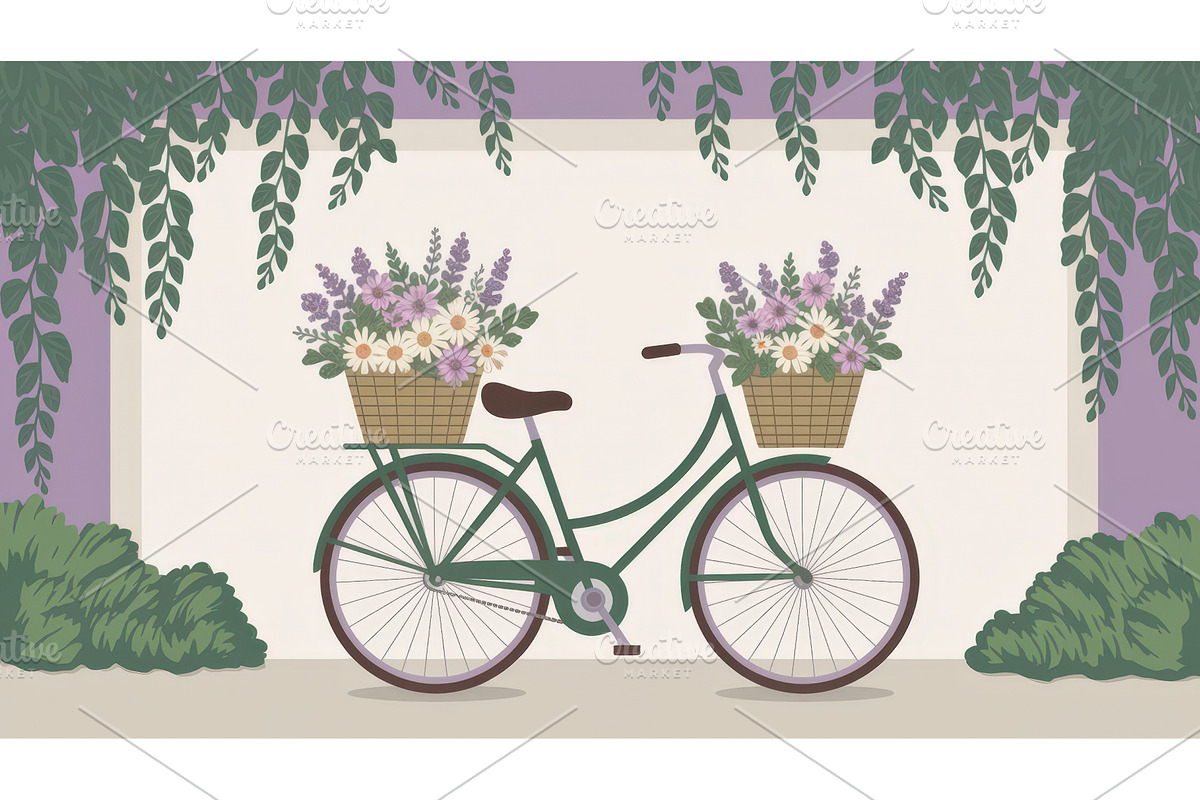 Vintage bicycle with flower baskets, an Illustration by tilialucida