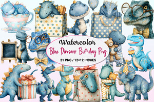 Watercolor Blue Dinosaur Birthday, a Graphic by CitraGraphics