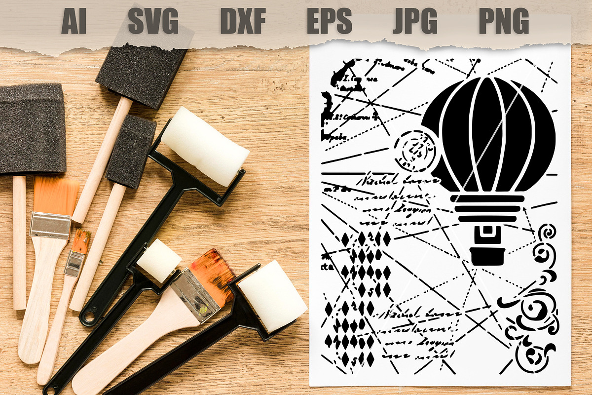 Stencil Hot air balloon Steampunk, a Technology Illustration by MARYCRAFTIRIA (Photo 2 of 3)