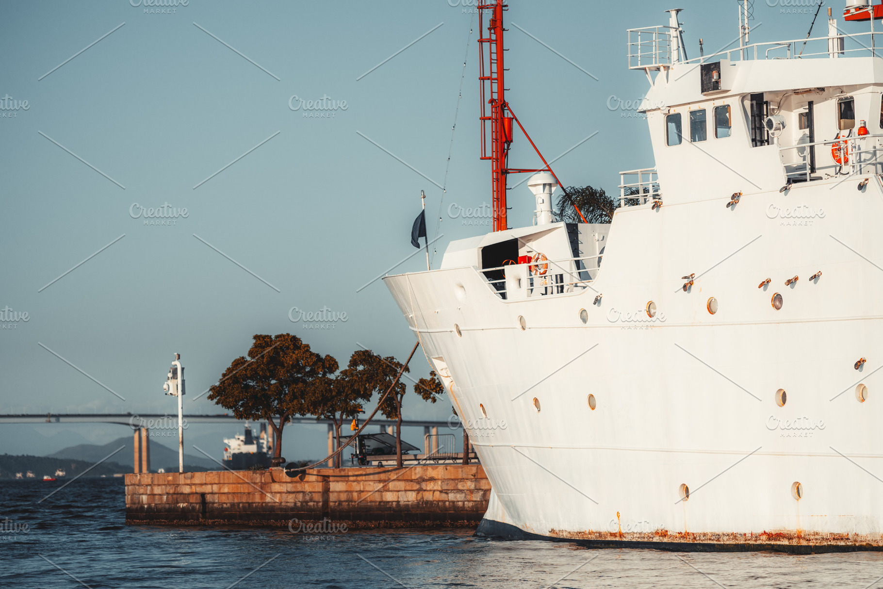 White ship at pier telephoto, a Transportation Photo by SkyNext