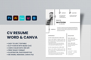 cv resume word and canva template