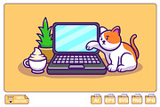 Laptop Setup With Cat Cartoon, a Work Illustration by Artstorystudio (Thumbnail 1 of 3)