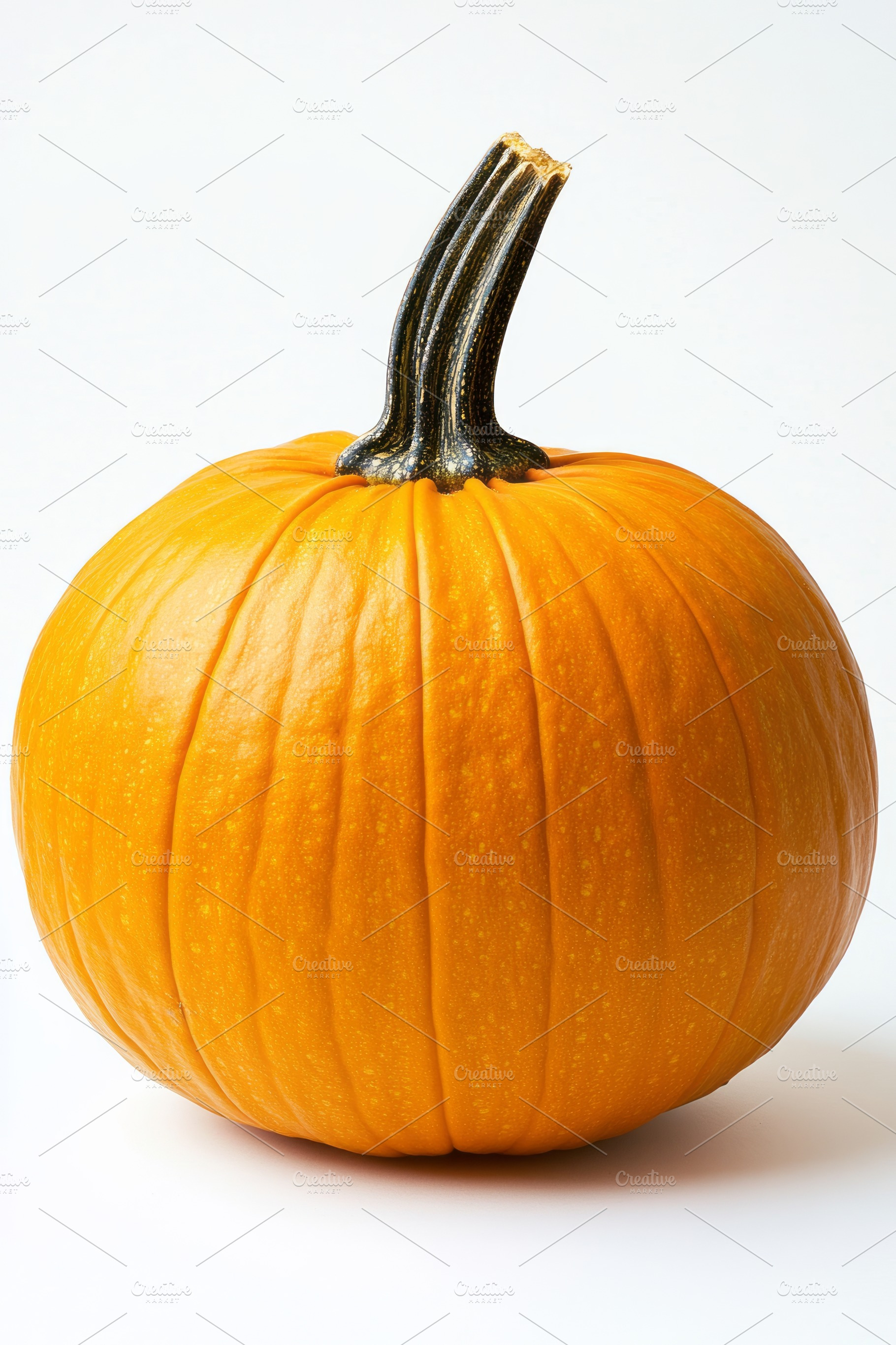 A vibrant, ripe orange pumpkin with a thick, dark green stem, showcasing its sm, a Background Photo by ImageMir