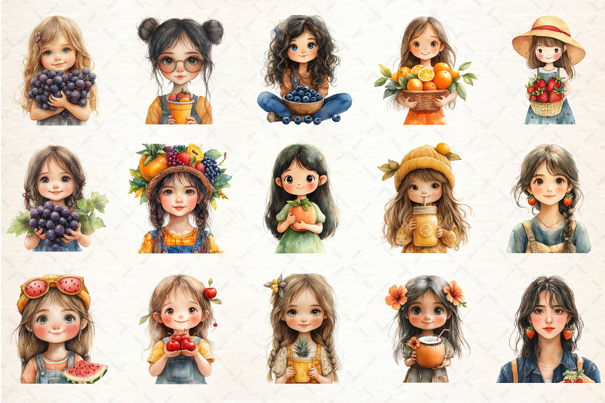 Summer Girls with Fruits Clipart, an Illustration by Rose Art (Photo 3 of 3)