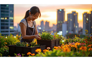 Young woman gardening on a rooftop, a Nature Photo by Igor Tichonow