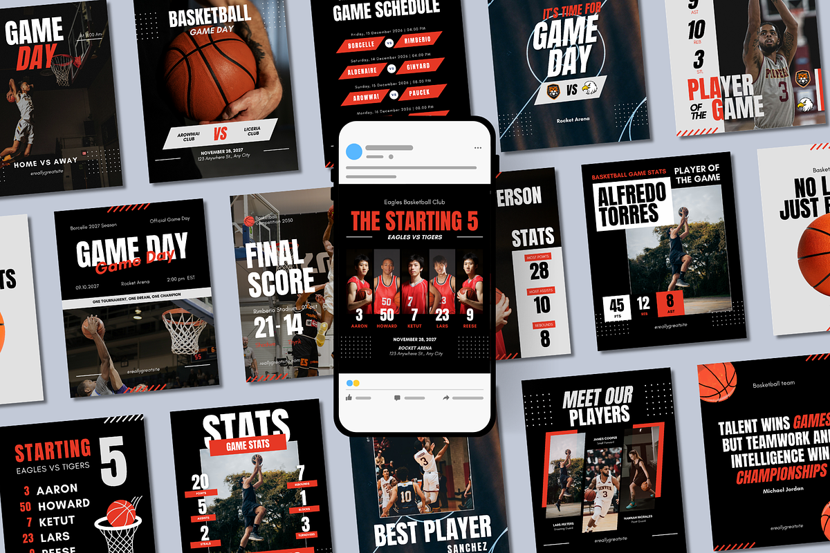 Basketball Social Media Templates, a Social Media Template by Anna Design Studio (Photo 1 of 11)