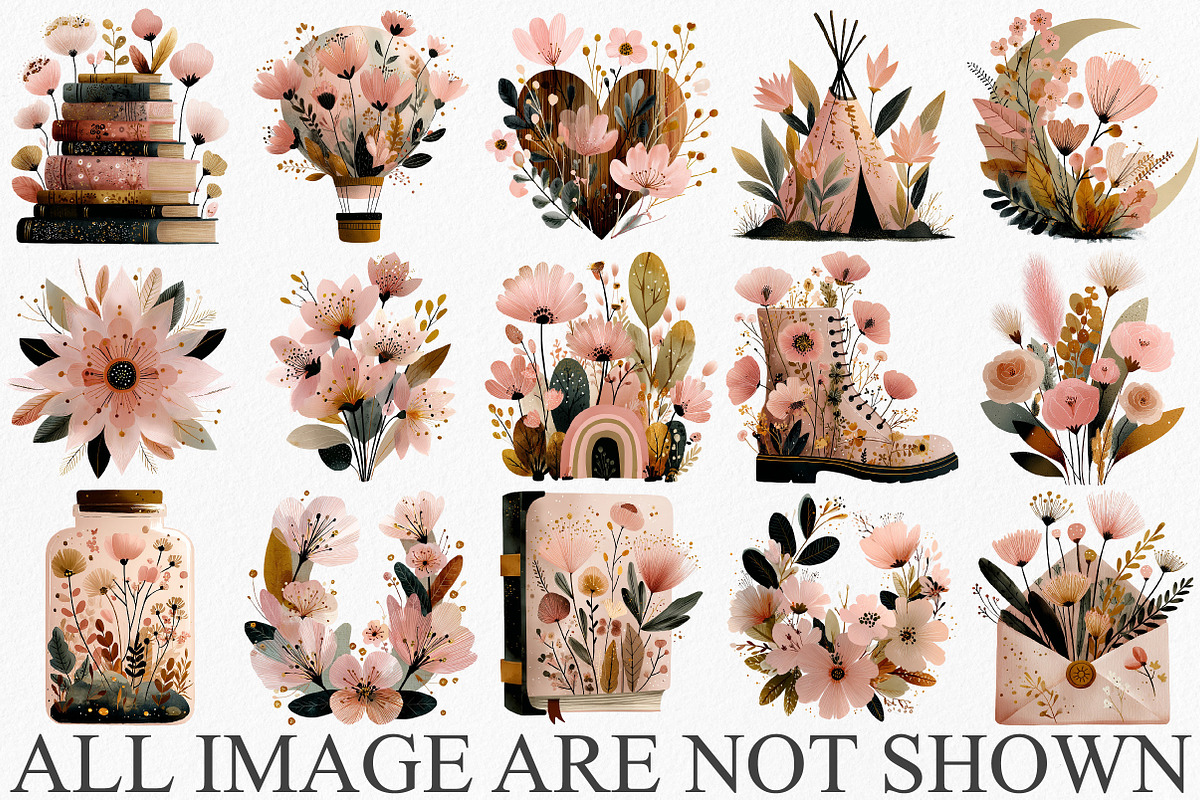 Watercolor Boho Floral Clipart, an Illustration by Canvas Craft (Photo 3 of 6)