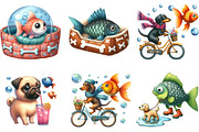Quirky Dog and Fish Clipart, an Illustration by DreamArtGraphic (Thumbnail 2 of 5)