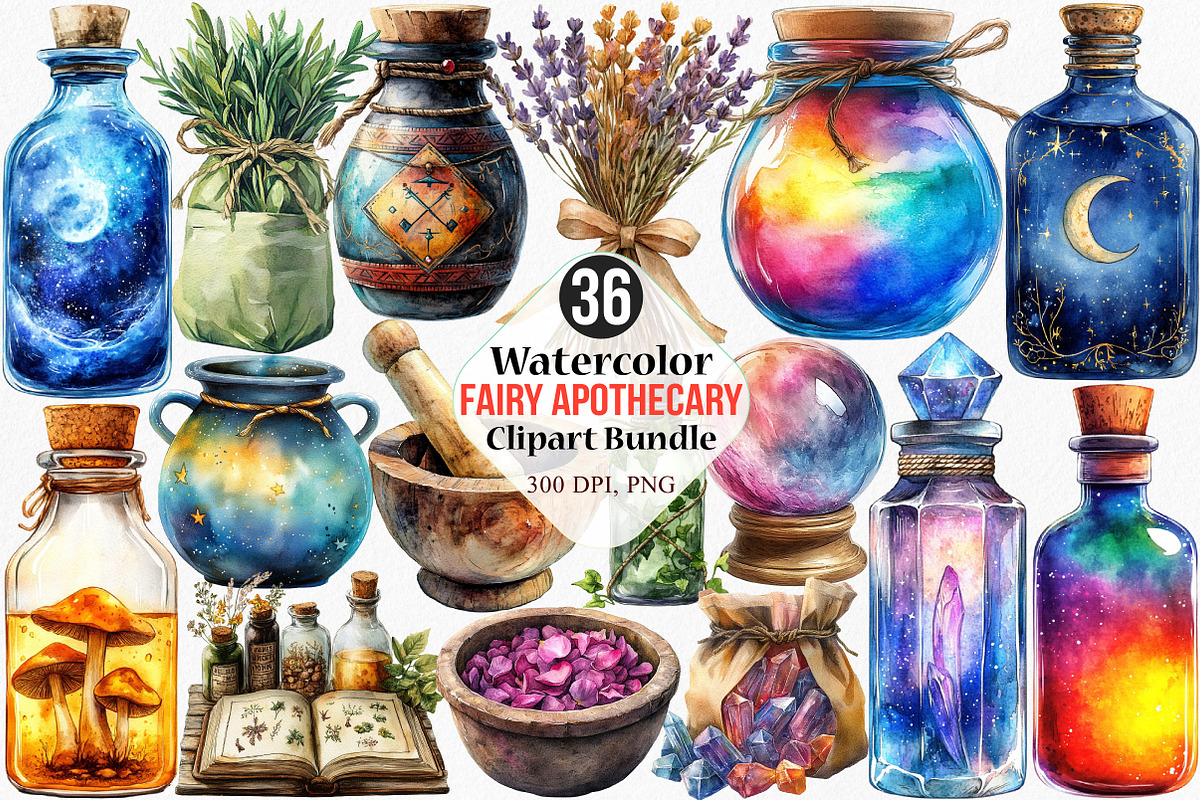 Watercolor Fairy Apothecary Clipart, an Illustration by Canvas Craft (Photo 1 of 7)