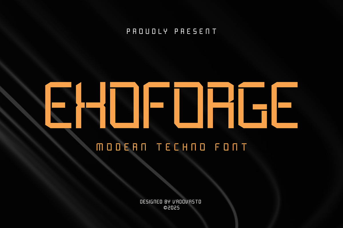 Exoforge Modern Techno Font, a Sans Serif Font by Vadovastd (Photo 1 of 7)
