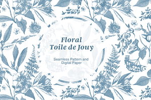 Floral Toile de Jouy Pattern, a Background Graphic by Hughes Studio